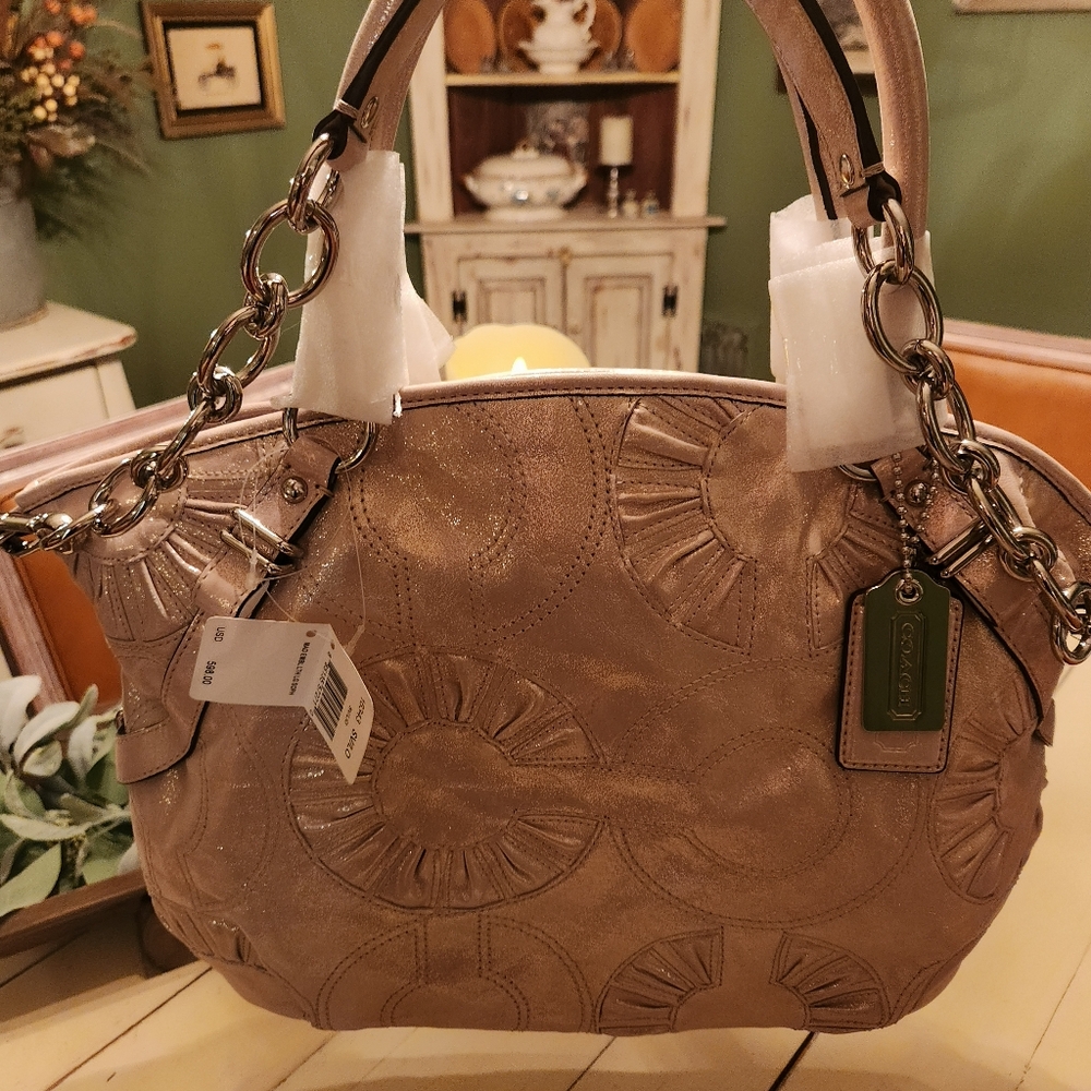 NWT Coach Maddison Sophia Embossed Logo Leather Gold Satchel 16343🔥🔥